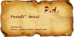 Pethő Antal névjegykártya